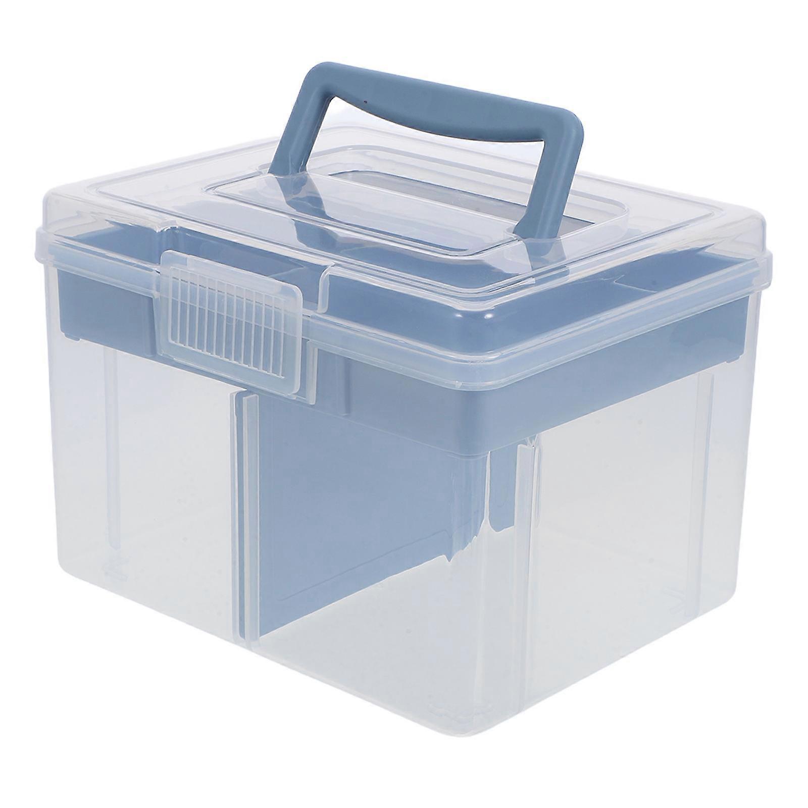 Clear Plastic Dividing Storage Box With Removable Tray Portable Art Craft Container With Handle Multipurpose Stationery Organizer For Coins Cash And