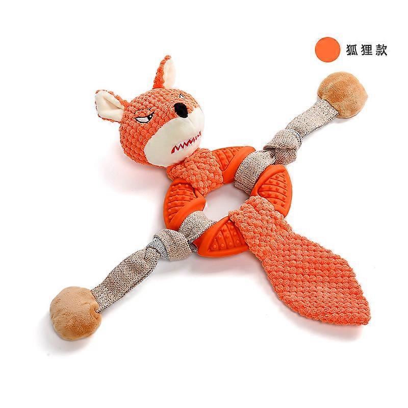 Dog Toy Ball Chew Resistant Squeaky Self-Entertainment Plush - Orange Fox/Green Raccoon