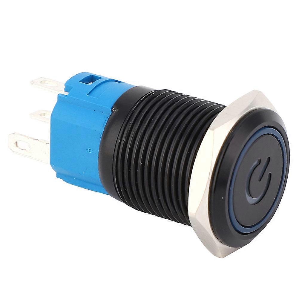 2PCS Black Self Locking Metal Switch IP65 Protection with LED Lamp and Symbol 16mm(Blue 220VAC)