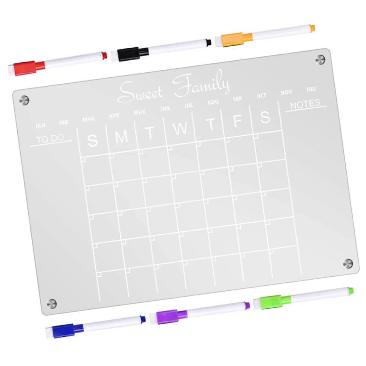 Magnetic Acrylic Calendar For Refrigerator, Erasable Planner With Markers, Clear Design For Notes And To-Do Lists