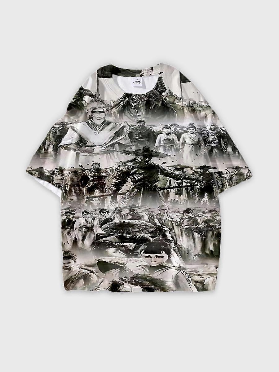 T-shirt round neck Character Pattern loose short sleeve P1571