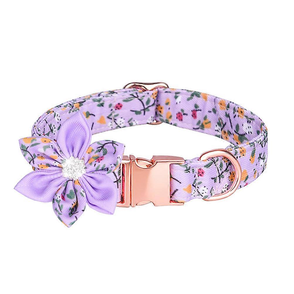 Adjustable Dog Collar Pet Collar with Flower for Comfortable Use Violet