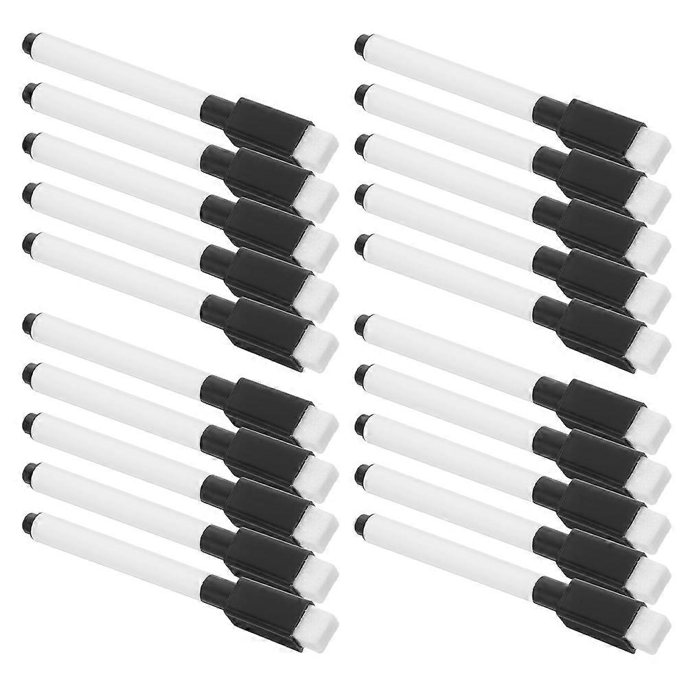 Set Of 20Pcs Black Dry Erase Markers With Erasers For Versatile Application In Schools Offices Homes Cylindrical Shape
