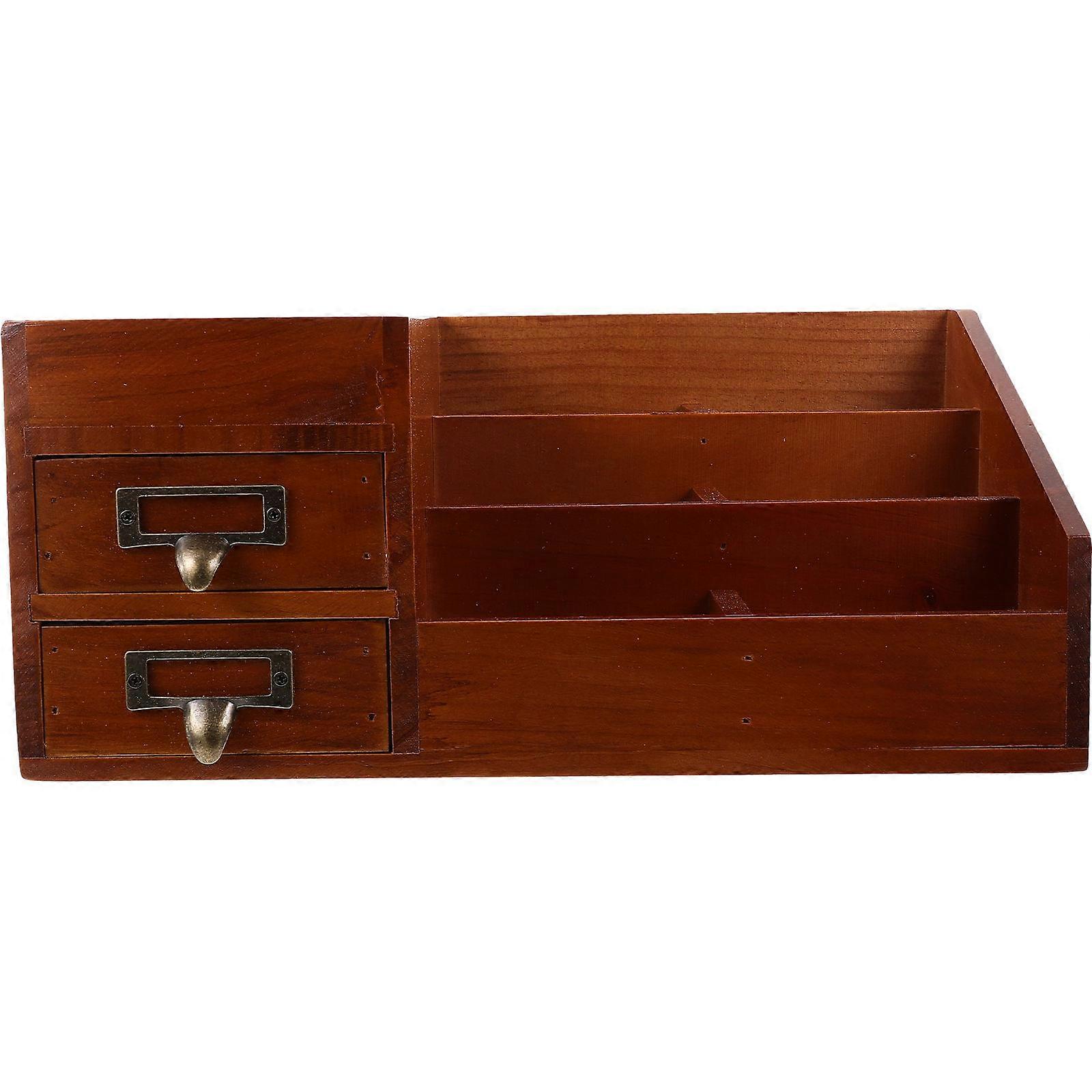 Wood Light Brown Desktop Organizer for Home Multi-functional Pen Cosmetic Storage Container