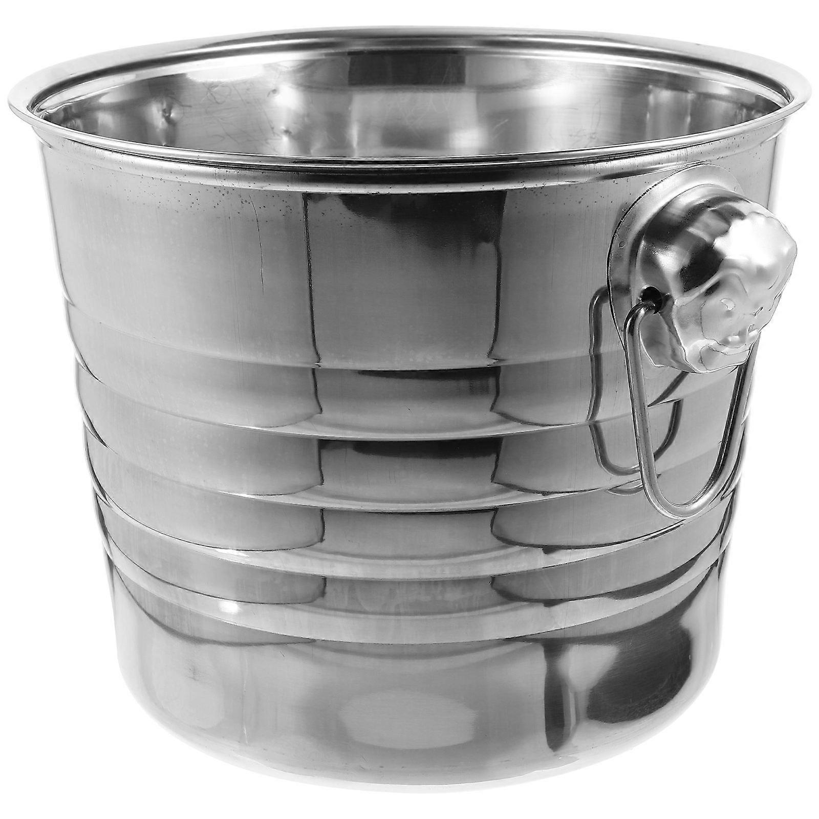 Stainless Steel Ice Cube Bucket Portable Cooling Beer Container .5X25.5cm 7L Storage For Parties 1Pack