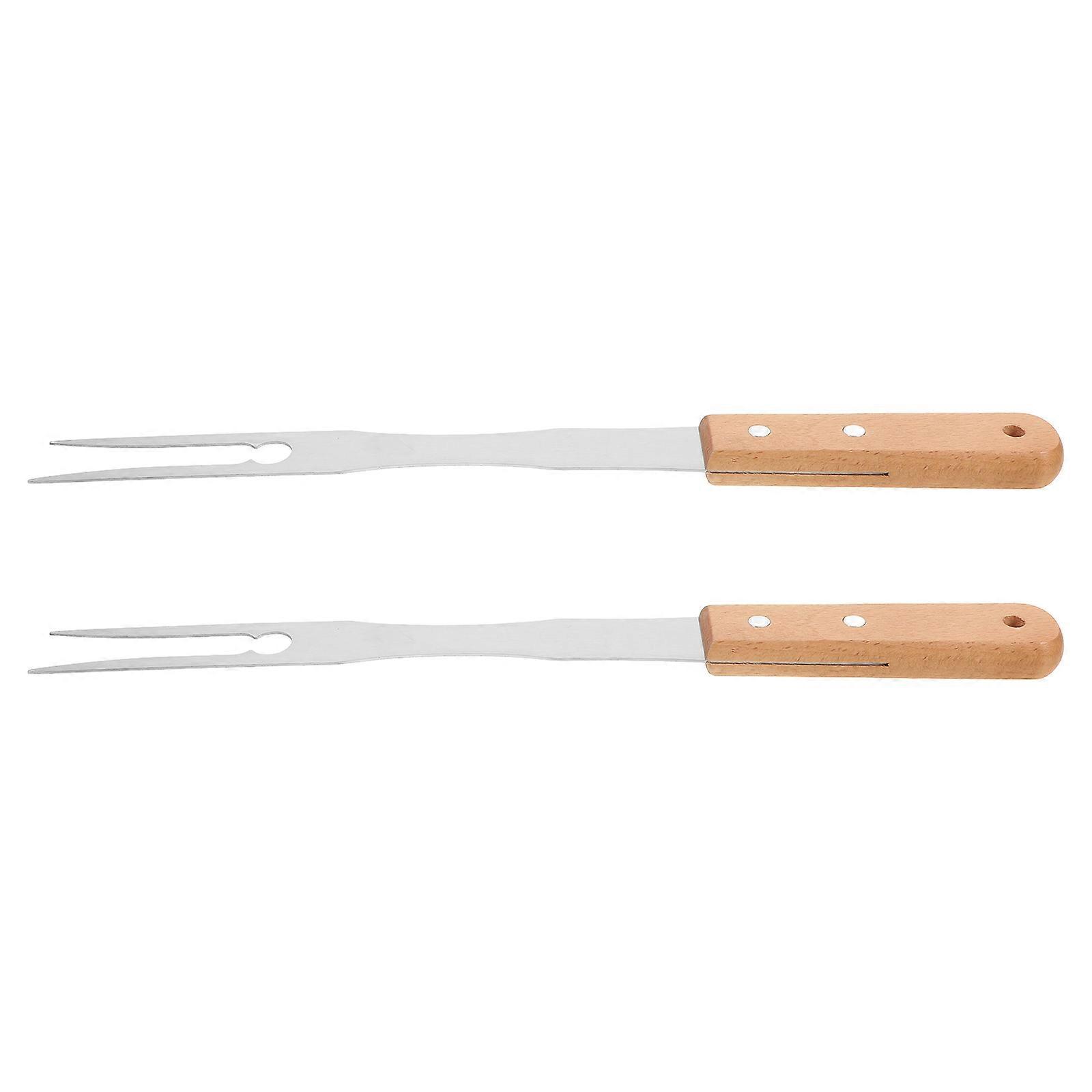Stainless Steel and Wood Carving Fork with Long Handle and Ergonomic Design for Easy Grip and Versatile Use at Home 2pcs