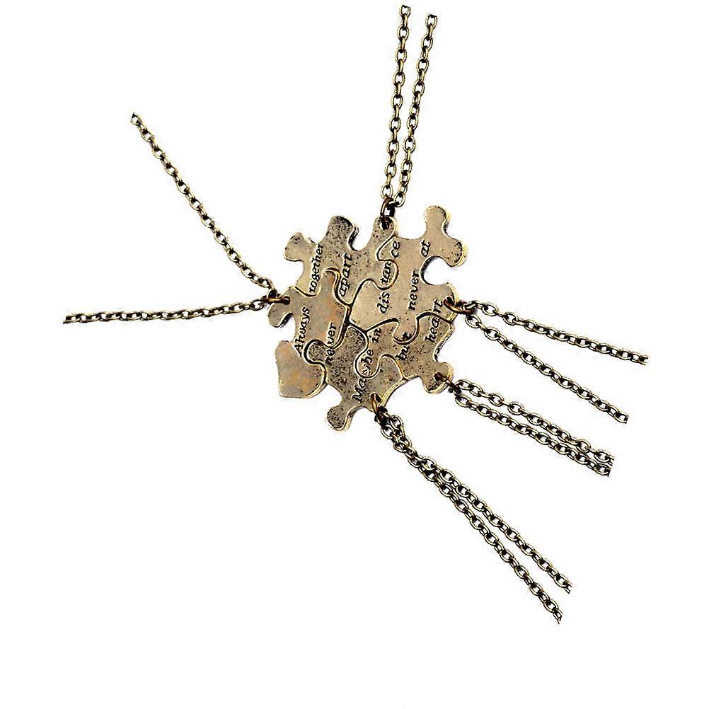 Golden Alloy Friendship Necklace Set with Puzzle Design for Decoration 5 Pieces