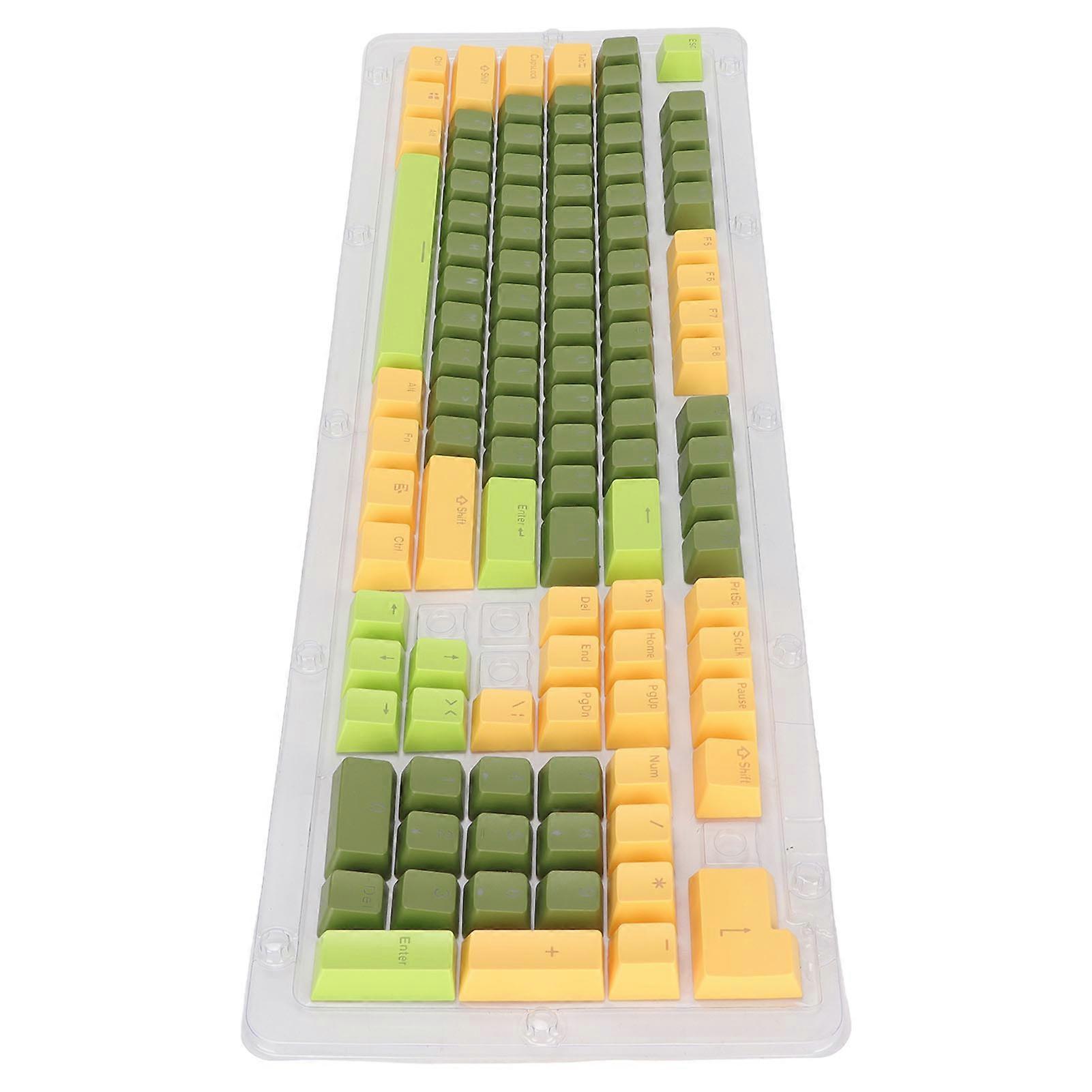 Keyboard Keycaps 107 Key Three Color Translucent Characters Arc Layout Mechanical Keyboard Keycaps Matcha Dark Green 