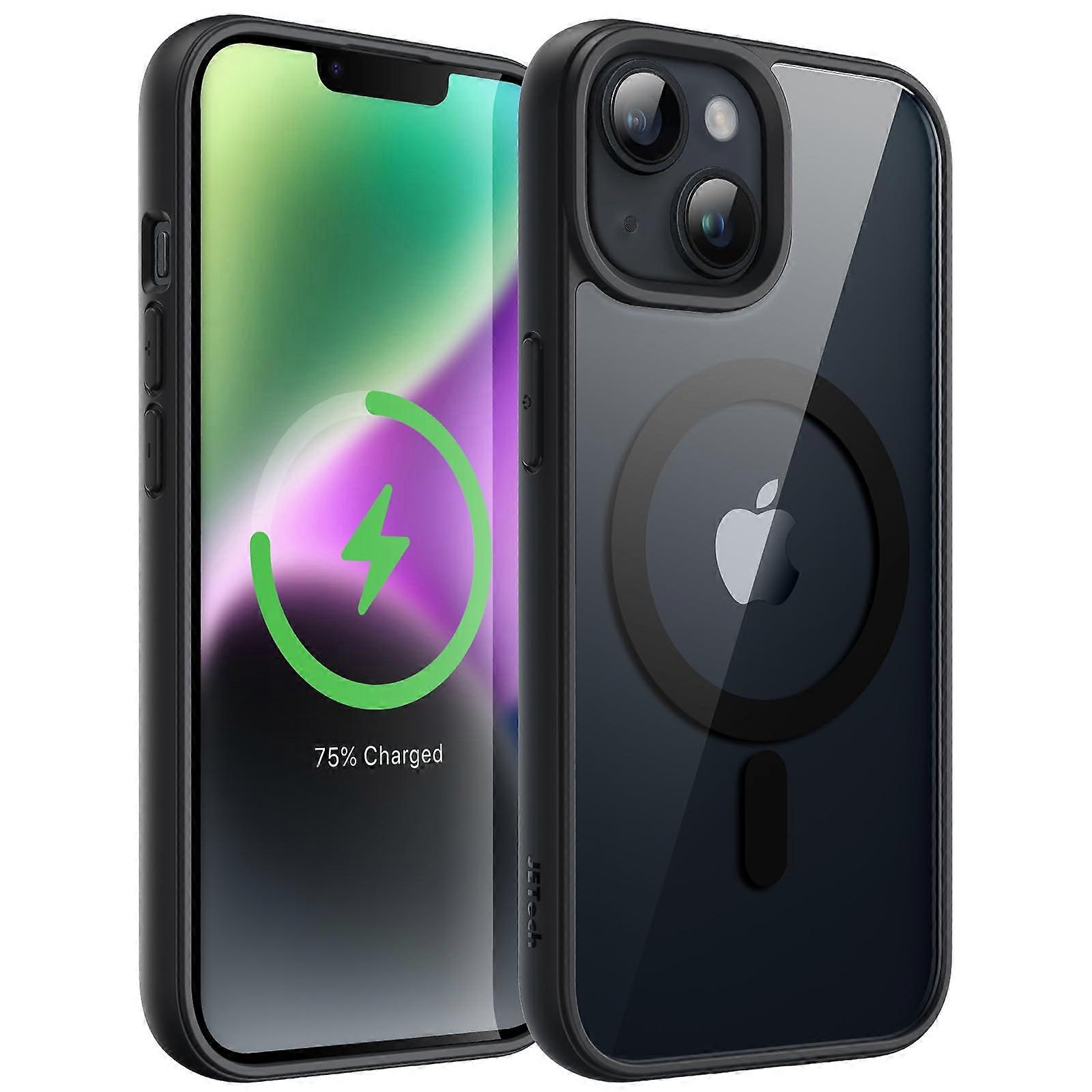 Magnetic Case for iPhone 14 6.1 Inch, MagSafe Compatible, Shockproof TPU Bumper, Matte Solid Color, Anti-Scratch Clear Back (Midnight)