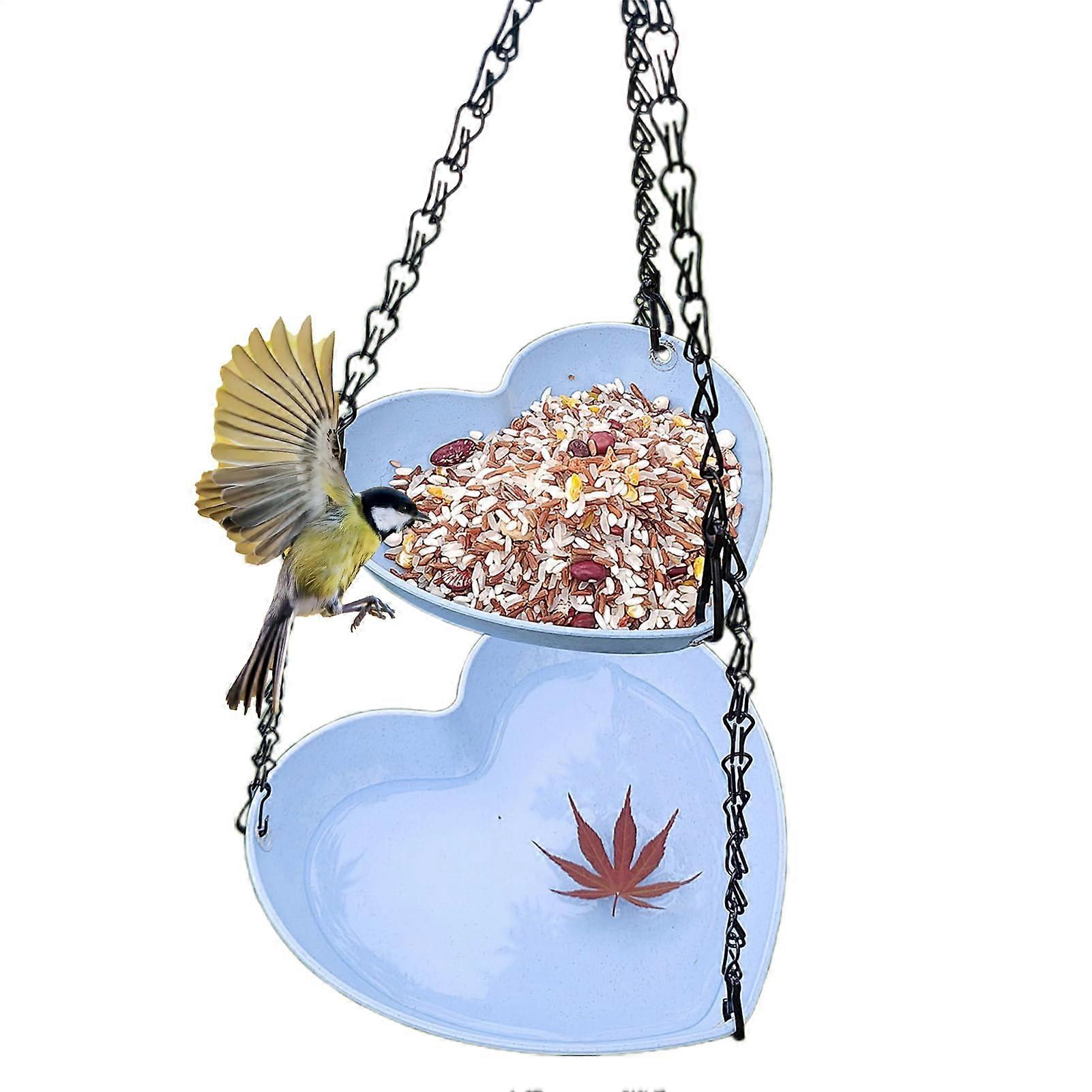 Bird Feeder and Bath Combo for Outdoor Use, Weatherproof Bowl for Balcony Garden Wildlife Watching Blue