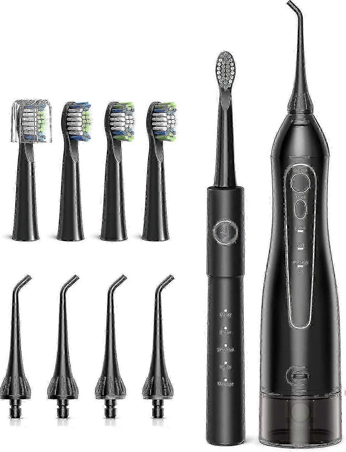 Water Flosser Electric Toothbrush Combo, Rechargeable Cordless And Waterproof, 5 Optional Modes And 4 Brush Heads Whitening Toothbrushes, 3 Modes And