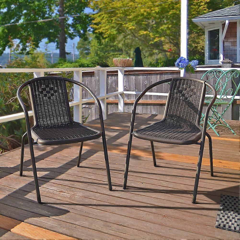 2 PCS Brown Garden Stacking Chairs