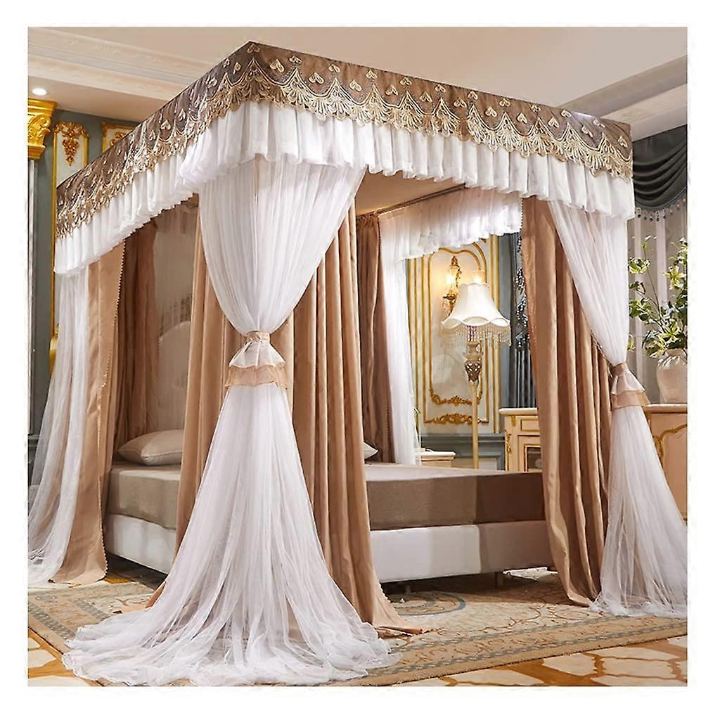 Princess Style Bed Canopy Lace Bed Canopy Luxury Bed Curtain with Sturdy Stand Blackout Dustproof Mosquito Net (Color: A4, Size: 200x220x200cm)