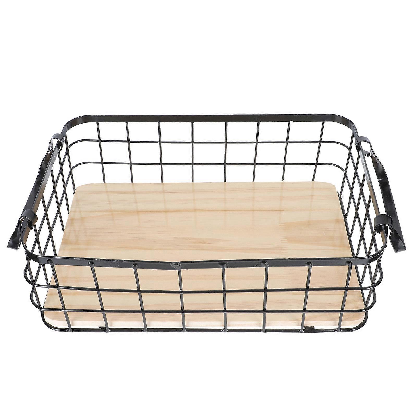 Adorable Handheld Iron Basket for Storage Black Household Organizer Container with Handle 1PC