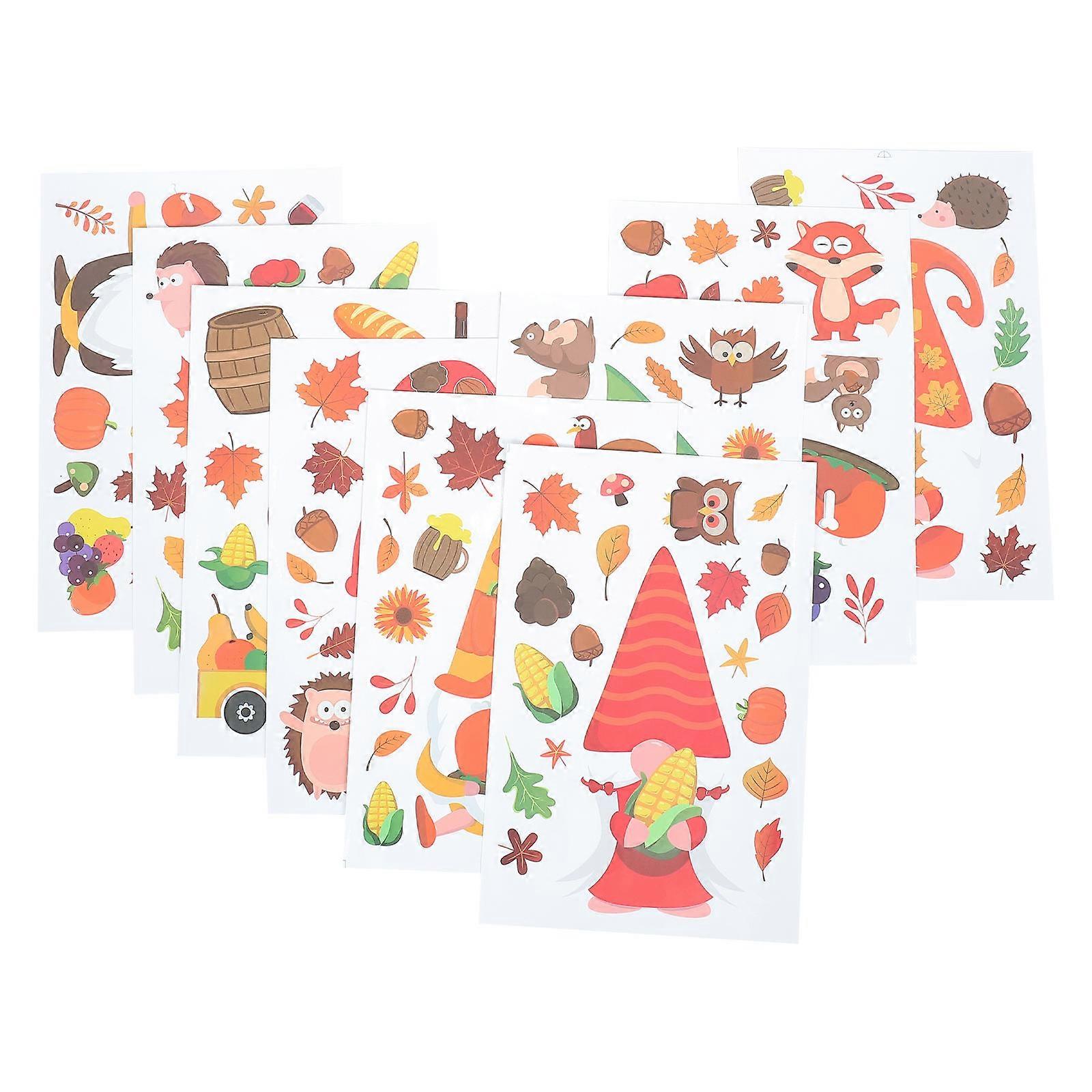 Decorative Refrigerator Stickers 9 Sheets Thanksgiving Window Decor Dwarf Pattern PVC Autumn 9Sheets