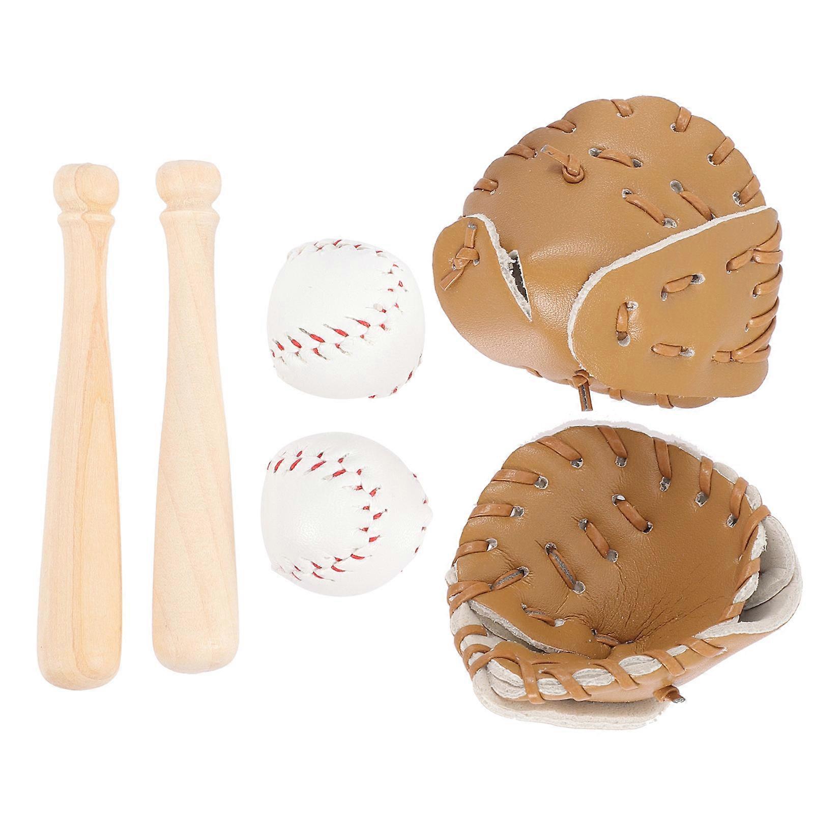 Mini Baseball Set with and Wood Materials for Decoration Khaki Color 2 Sets