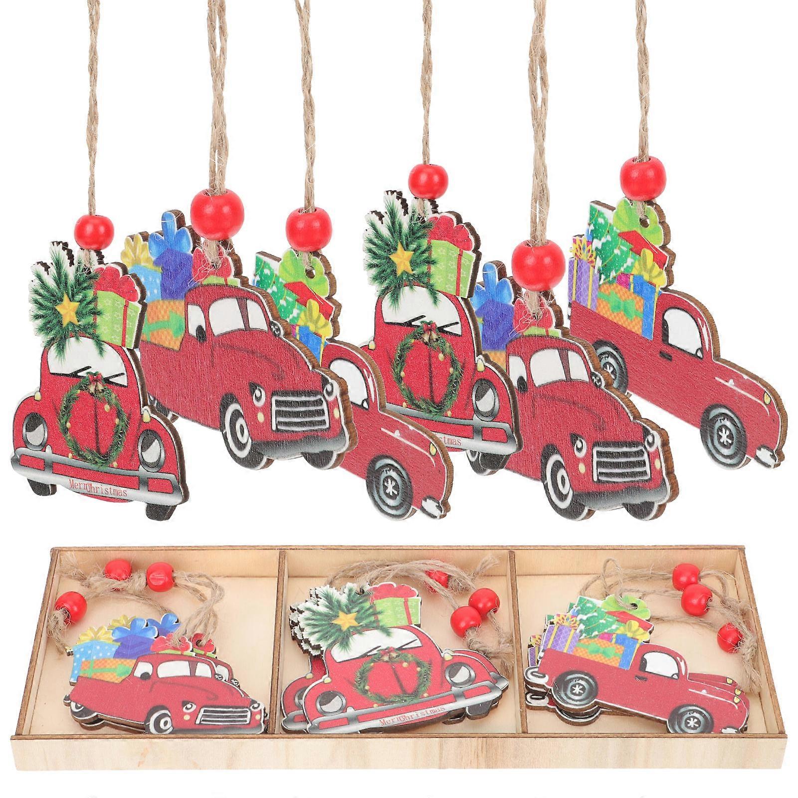 Christmas Tree Decoration Wooden Ornaments 9Pcs Red Round Xmas Tree Hanging Suitable For Families Creating Festive Atmosphere