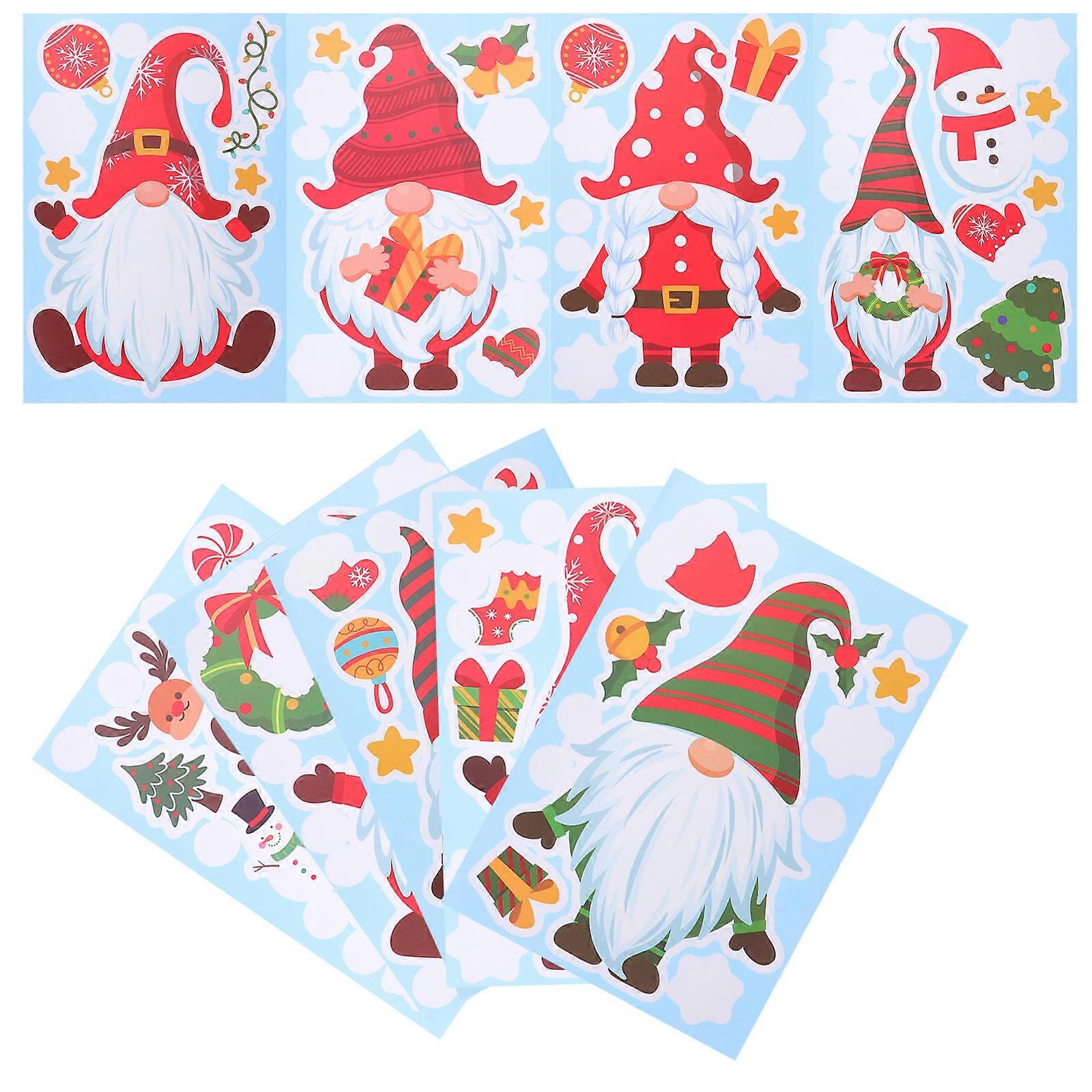 9Pcs Christmas Window Static Clings Gnome Stickers For Family Christmas Party Assorted Color Removable Clings