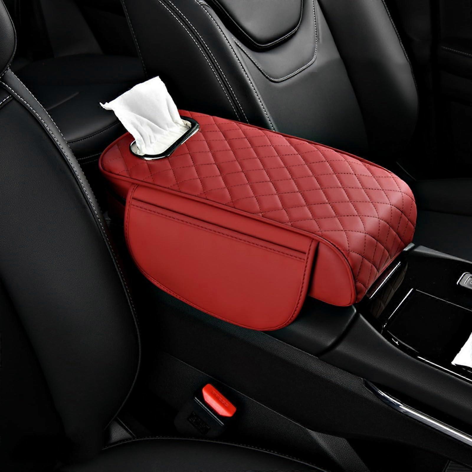 Car Armrest Box Pad For Cupra Born Tavascan Raval Waterproof Scratch-Resistant Centre Console Leather Cushion D Red