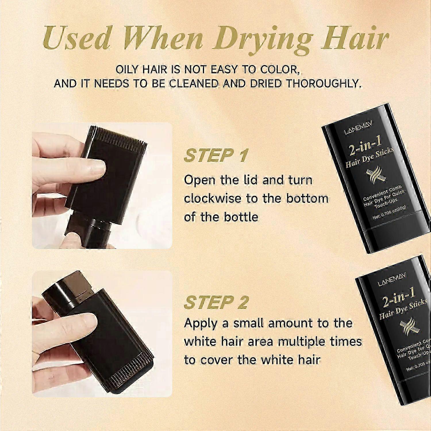 2-in-1 Instant Hair Color Stick & Comb, Portable Hair Dye Comb for Gray Hair Coverage, Waterproof and Sweat-Proof Hair Color Touch-Up Stick for Women