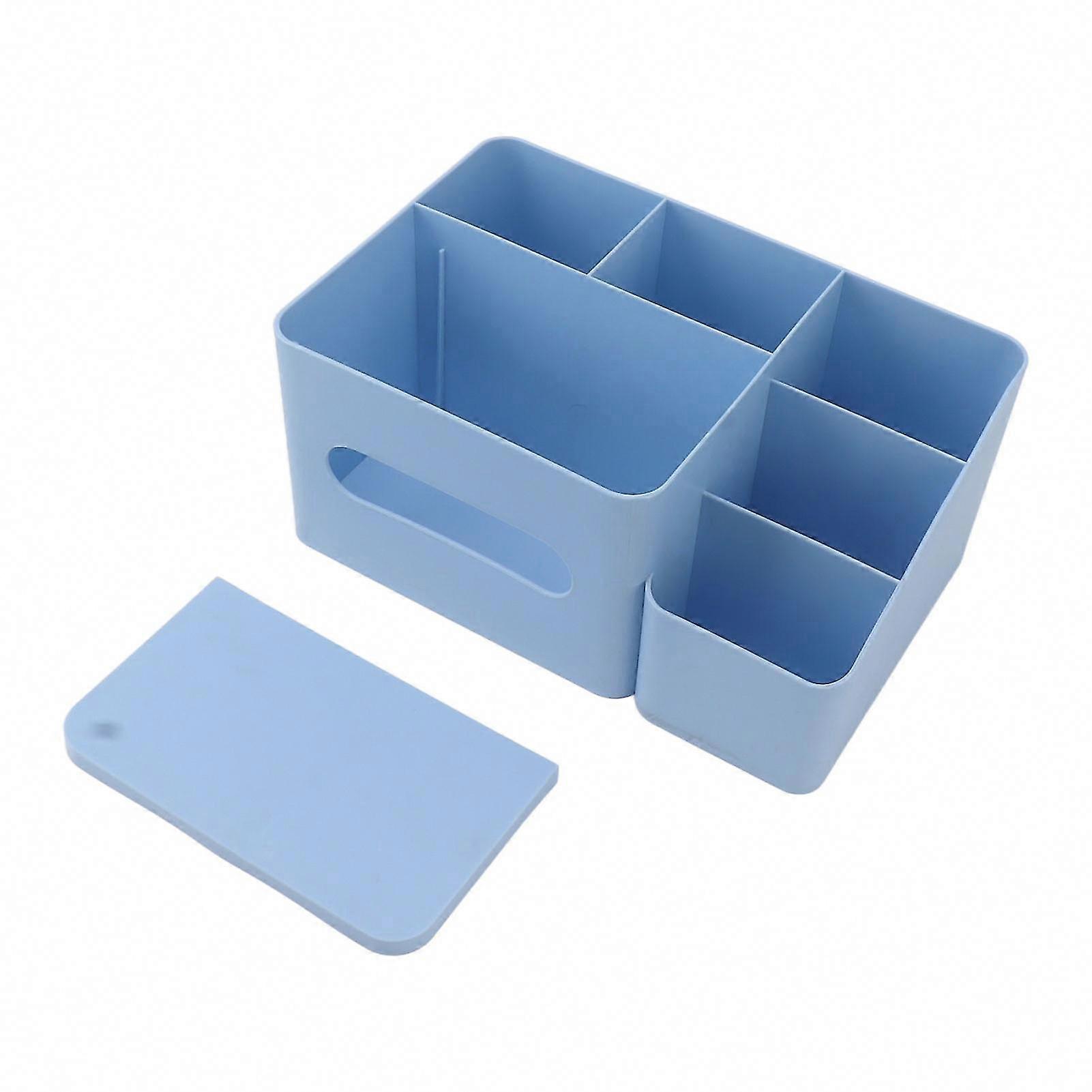 Plastic Tissue Box Organizer with Lid for Home & Office - Smooth Surface, Blue