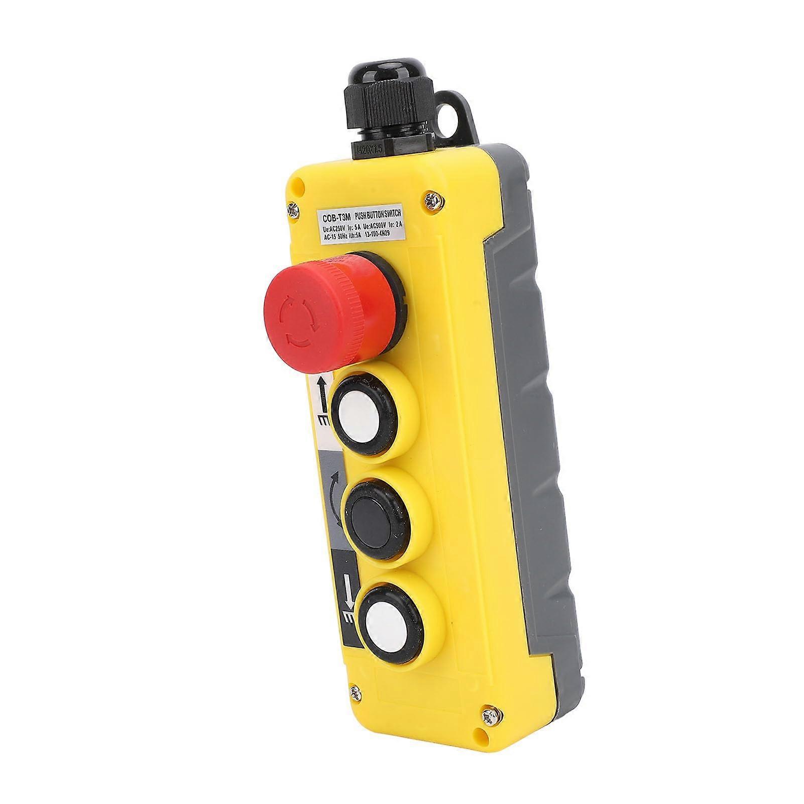 C Hoist Control Protection, 3 Buttons, Industrial Up and Down Hoist, C Push Button Switch with Emergency Stop, Emergency Off for Easy Operation, 411