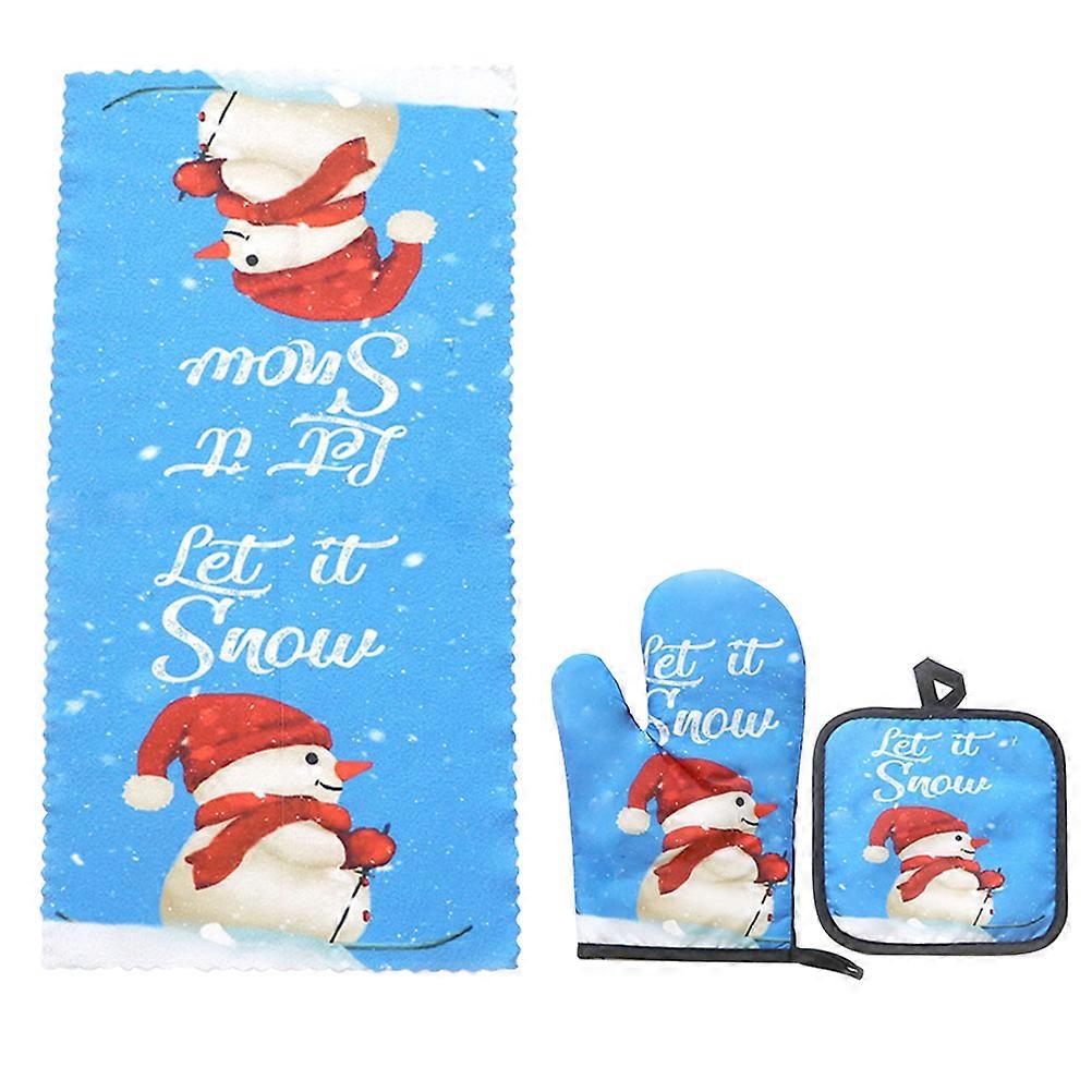 Thermal Insulation Oven Mittens Household Users Cooking Christmas Assorted Color Polyester 1 Set