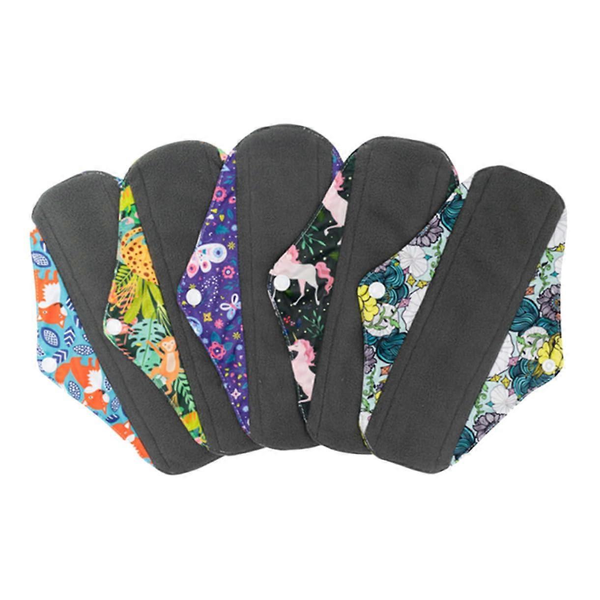 5pcs Bamboo Charcoal Sanitary Pads for Women Incontinence Pads Button Snaps Comfortable for Moderate Flow and Urinary Incontinence