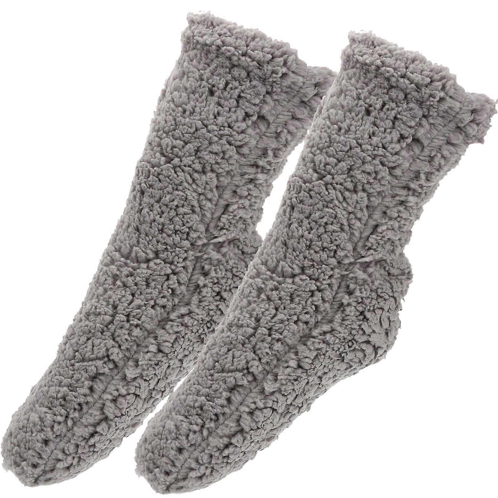 Sleep Socks Women Thick Fleece Lined Slipper Sock Indoor Use Grey Polyester Warm 1 Pair