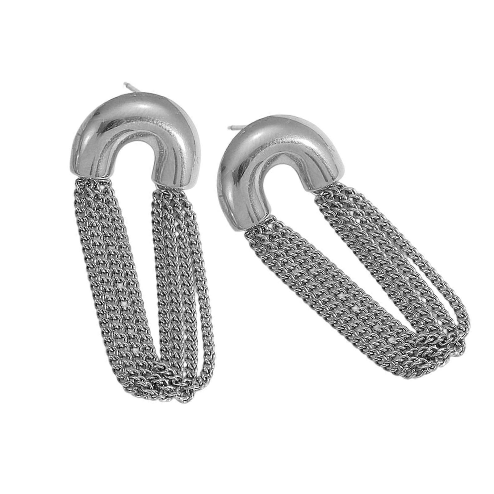 Stylish Multiple Strands Tassels Drop Earrings Stainless Steel Elegant Accessory for Daily Use Special Event  Silver