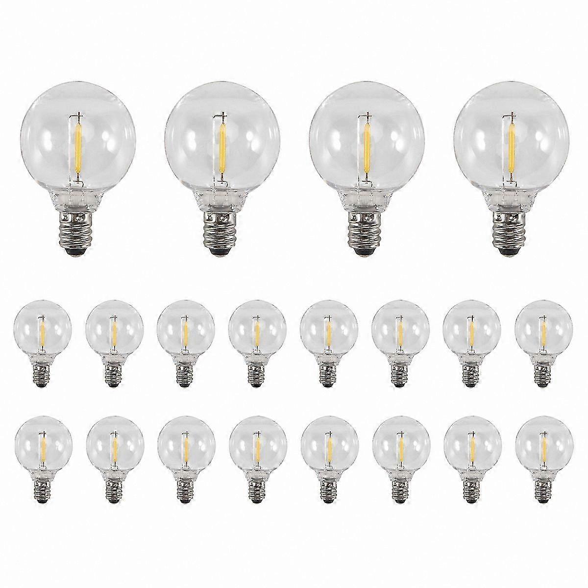 Shatterproof G40 LED Bulbs with E12 Base for Solar String Lights, 20 Pack Globe Replacement Lamps