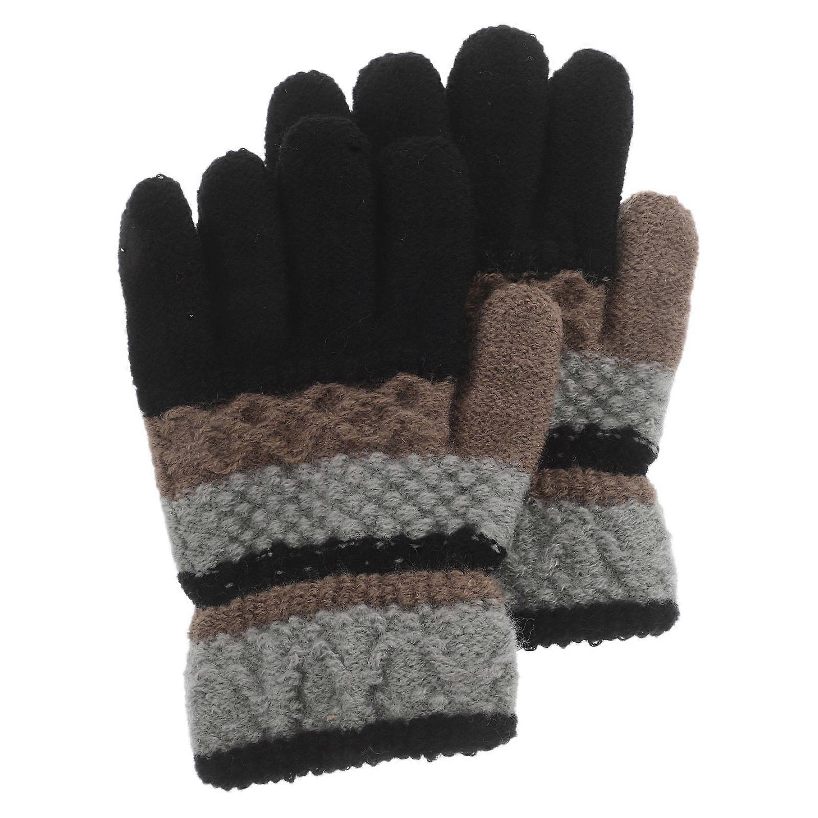 Cute Black Knit Gloves for Kids with Finger Separation Design for Daily Use in Autumn and Winter