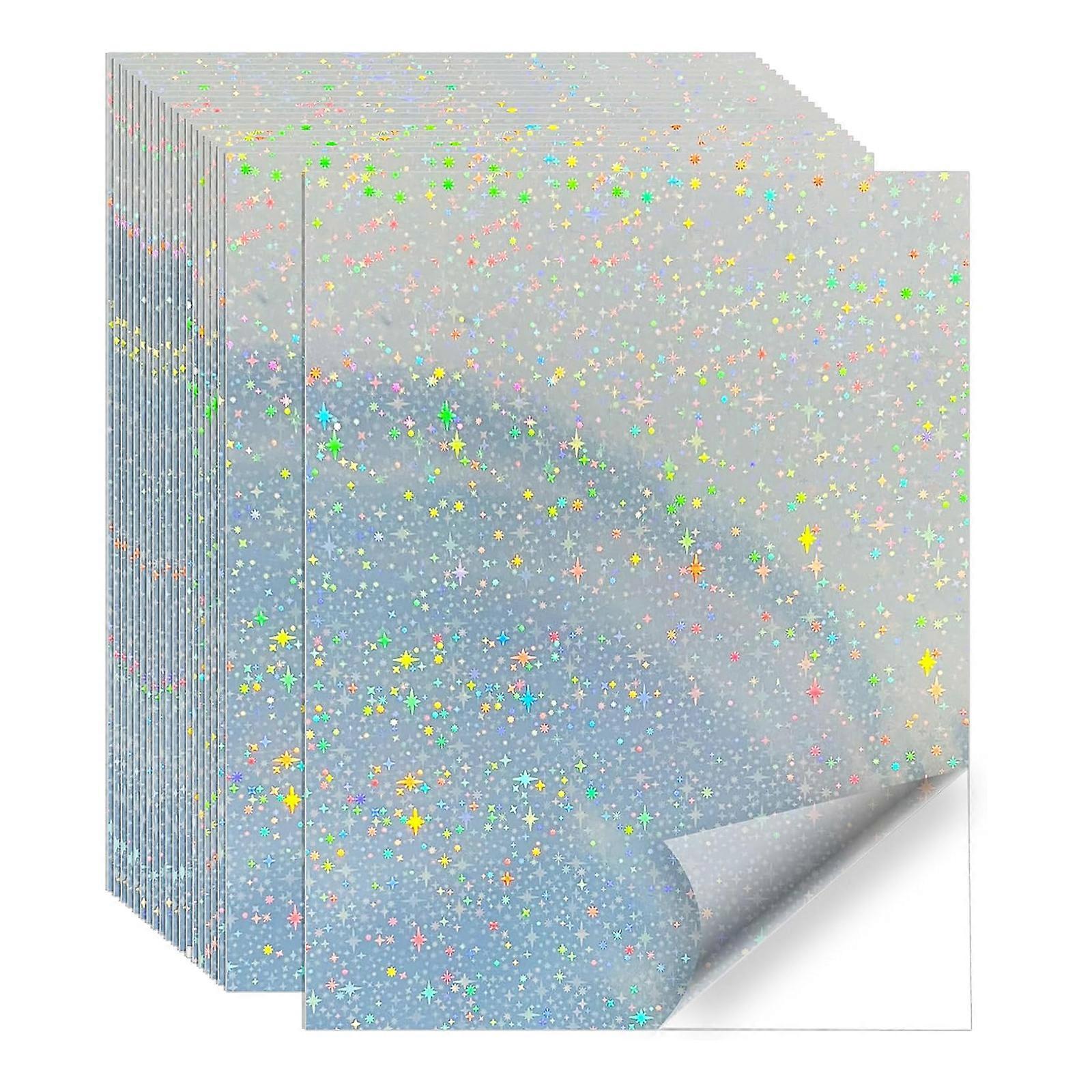 10 Sheets Star Pattern Printable Holographic Vinyl Holographic Sticker Paper Self Adhesive Waterproof Holographic Overlay, A4 Size, 8.3 x 11.7 Inches