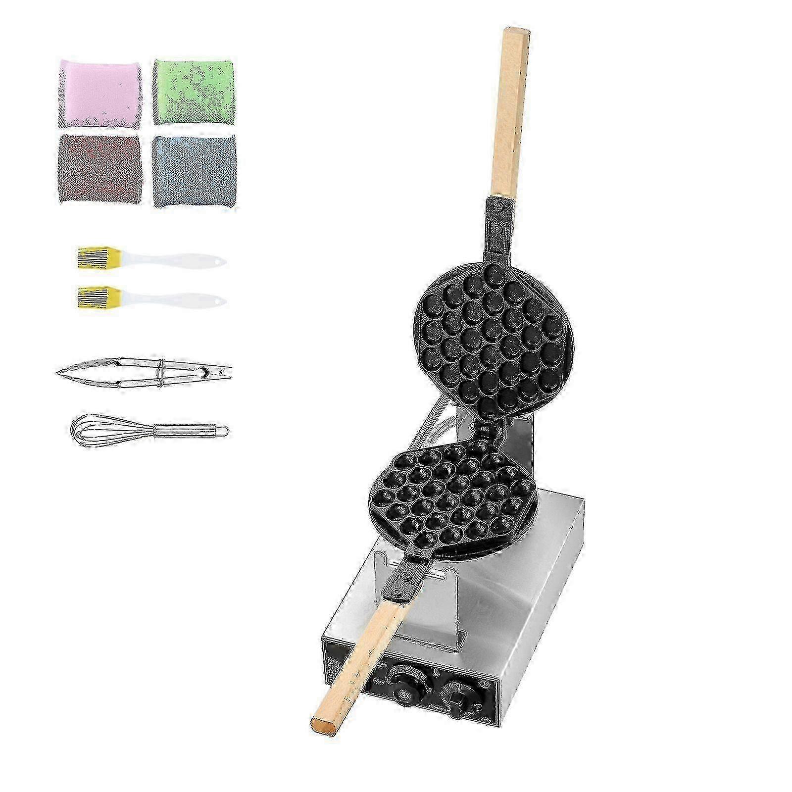 Commercial Bubble Waffle Maker, 1400W, 180 Rotatable, Temp and Time Control, Wooden Handle, for Restaurant Bakery Snack Bar