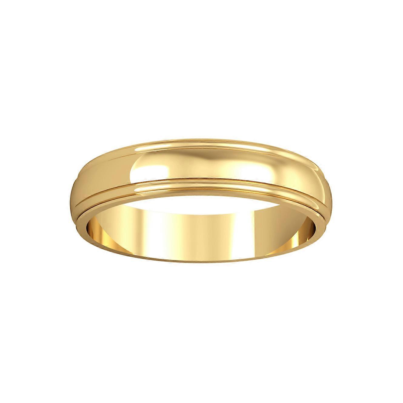 Jewelco London 9ct Yellow Gold 4mm D-Shape Grooved Wedding Band Commitment Ring