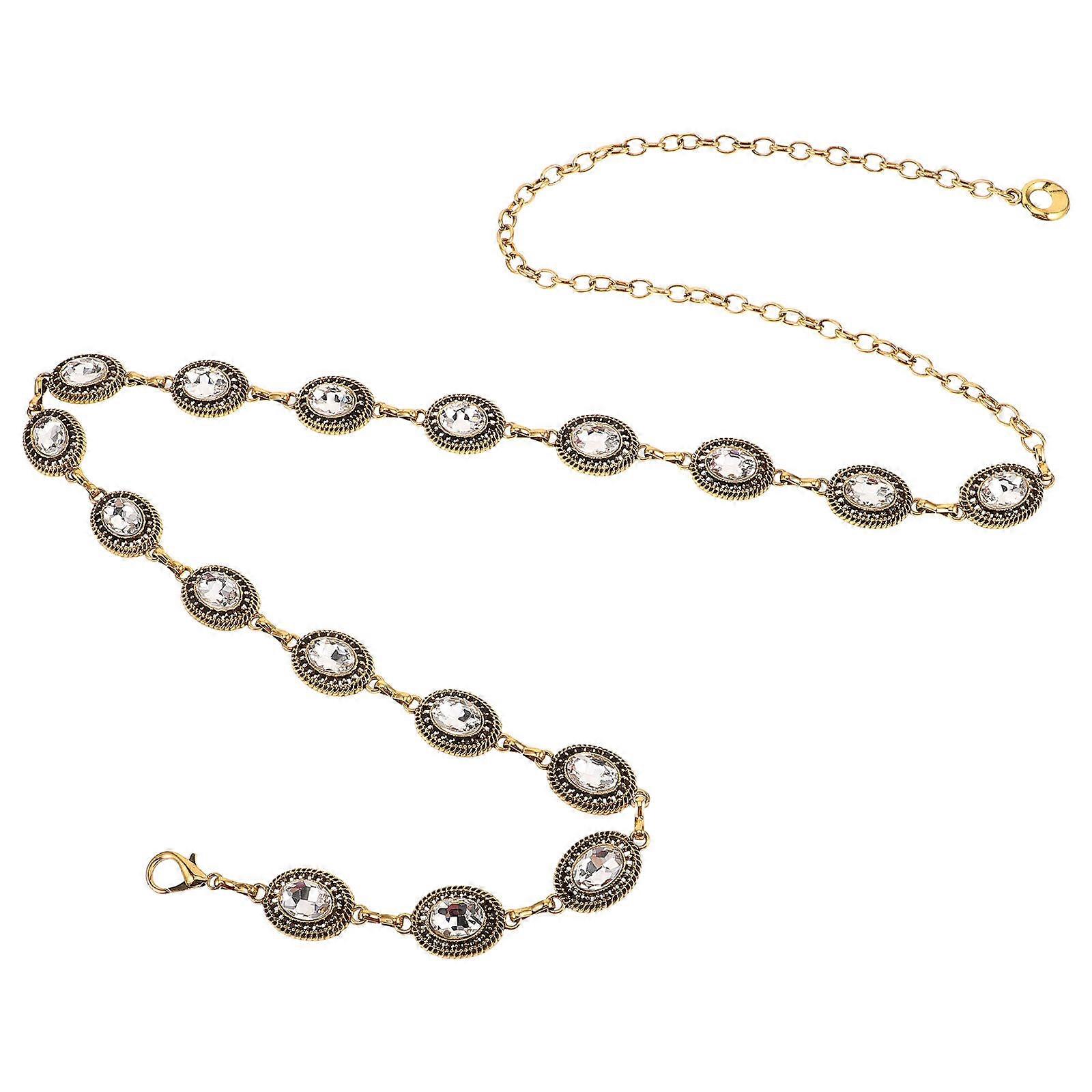 Rhinestone Metal Waist Chain Belt for Women 2Pcs Design