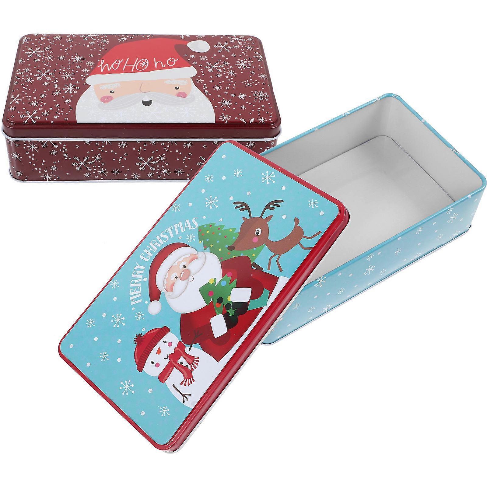 Christmas Candy Tins Tinplate Storage Boxes for Storage 2Pcs Cartoon Design