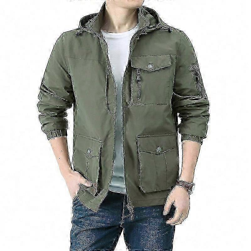 Plus size jacket for men with multiple pockets and removable hood