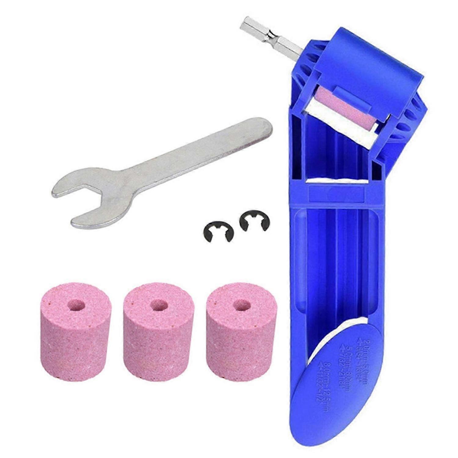Drill Bit Sharpener with Wrench & 3 Stones, Portable Grinder Tool for 2-12.5mm Twist & Impact Bits