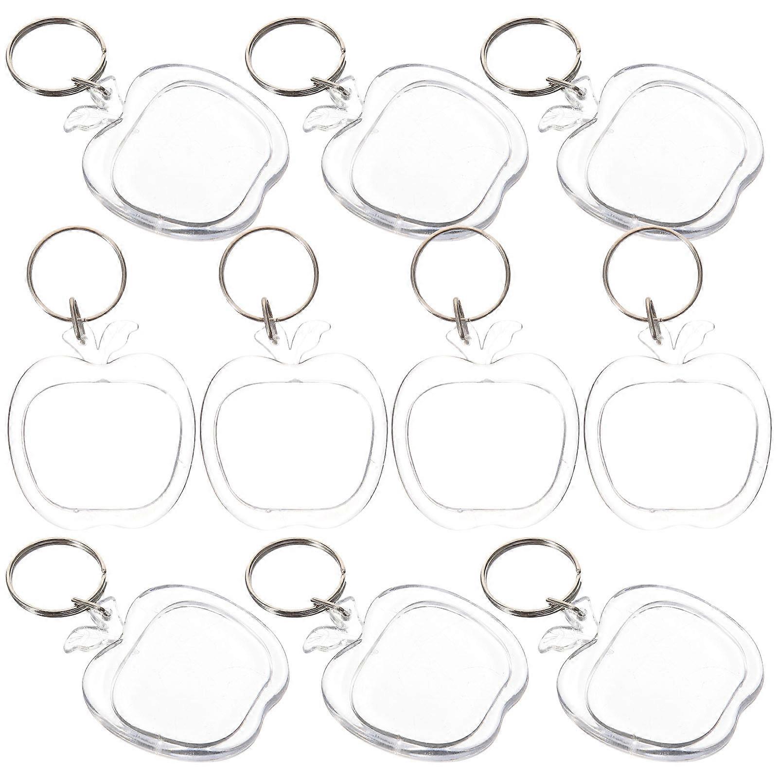 Apple Shaped Clear Acrylic Key Chains Photo Frame Key Rings for Decoration 20 Pieces