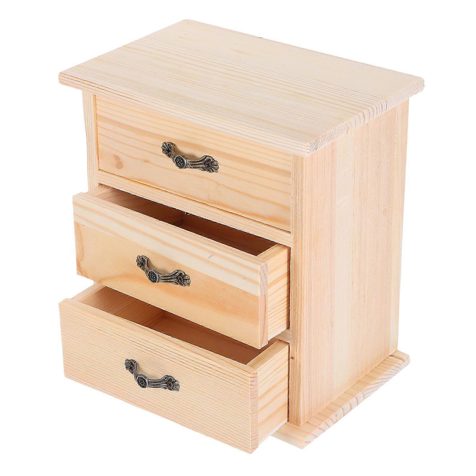 Mini Wood Organizer with Drawers for Storage 2Pcs Three Layer Cabinet