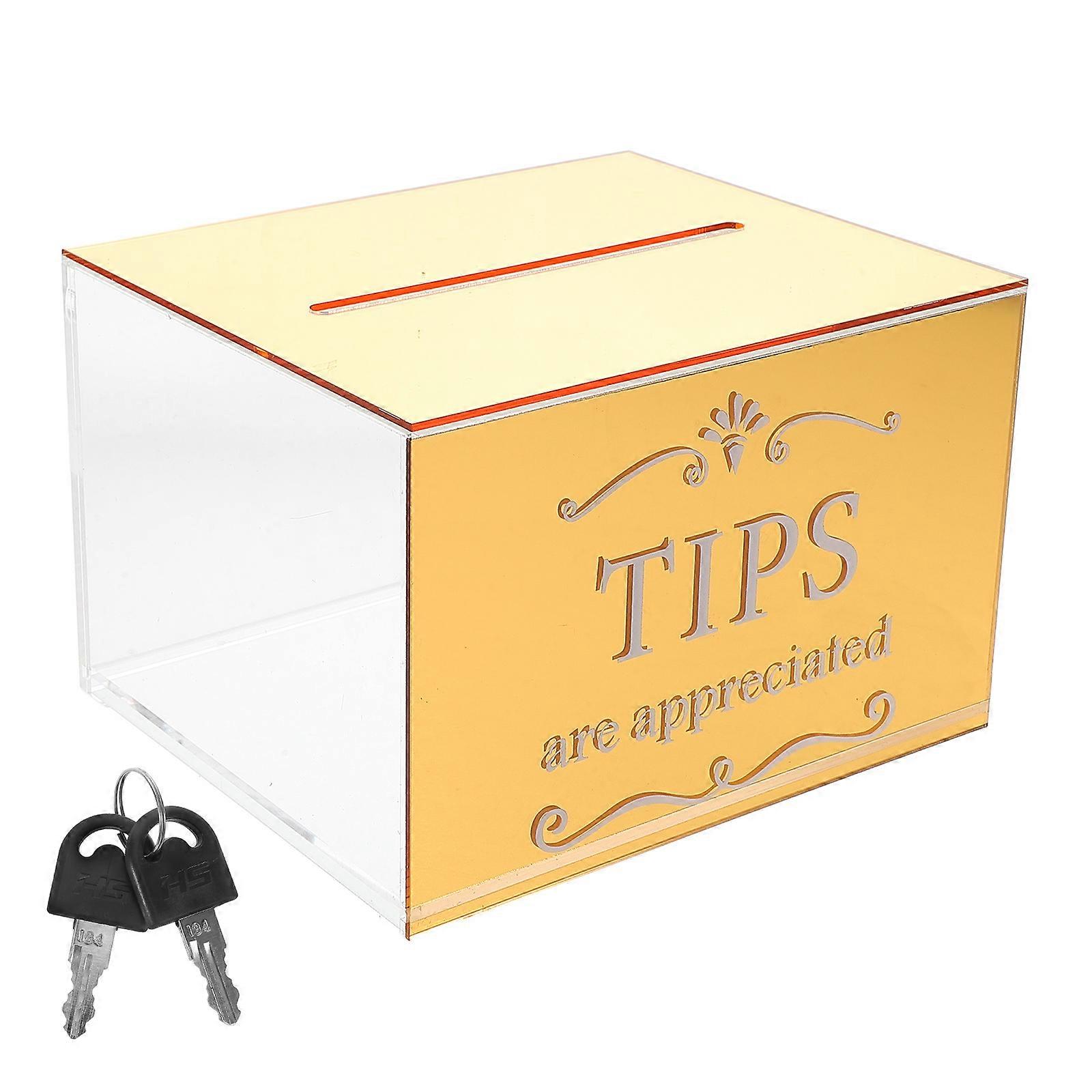 Golden Acrylic Tip Collection Box with Lock for Bars 2Pcs Cash Storage Box