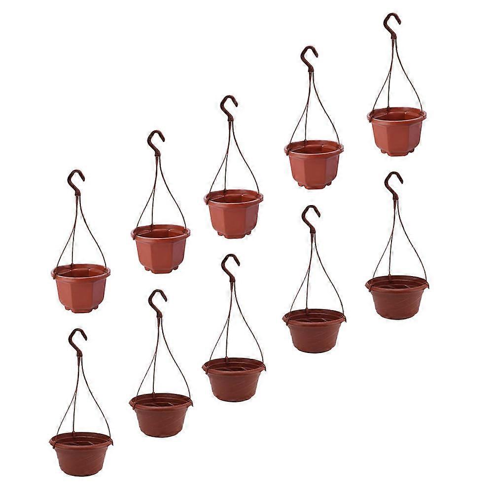 Home Use Hanging Flower Pot in Brown Plastic with 10Pcs Balcony Planters