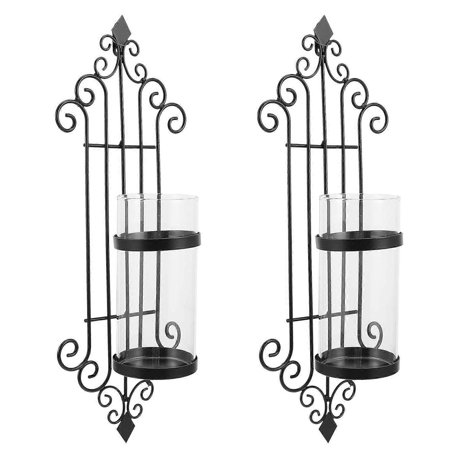 Ironwork Candlestick for Wall Display 4Pcs Hanging Glass Candle Stand