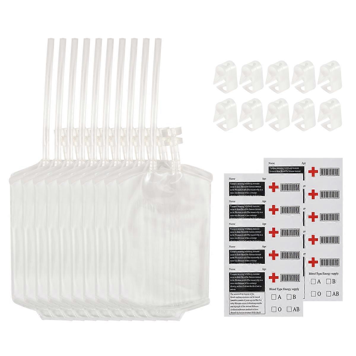 10Pcs 400ML Transparent Drink Bag with 10x Stickers Decorations