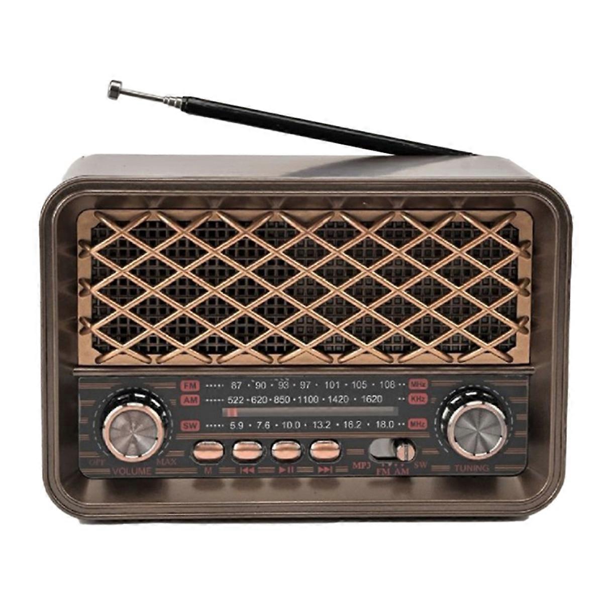 Retro Bluetooth Radio Portable FM/AM/SW Band Receiver with LED Light