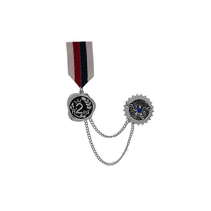 Brooch, British Style Vintage Medal Double Layer Tassel Chain Geometric Round Suit Accessory