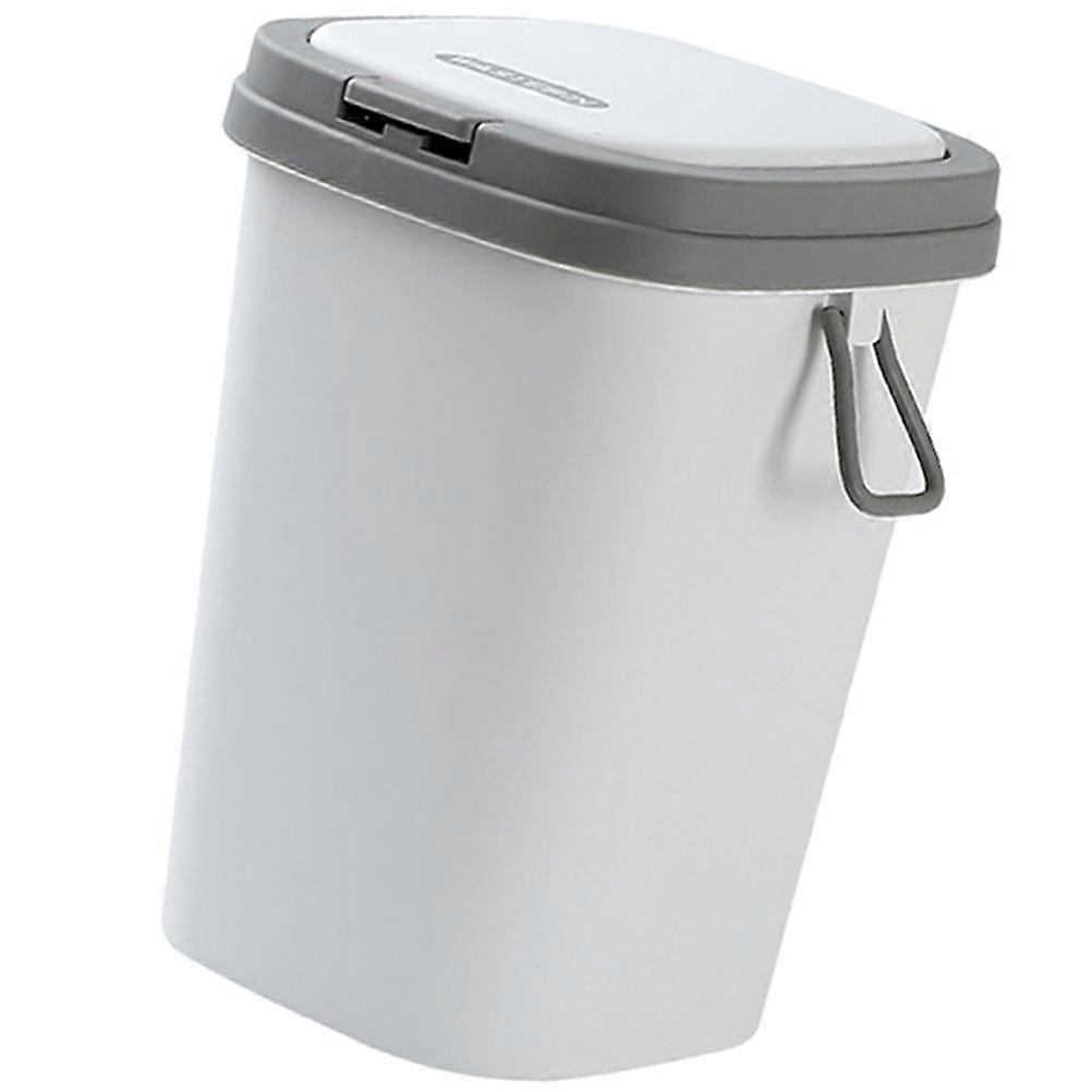 Kitchen Trash Grey Portable Garbage Bin with Lid 2Pcs Set