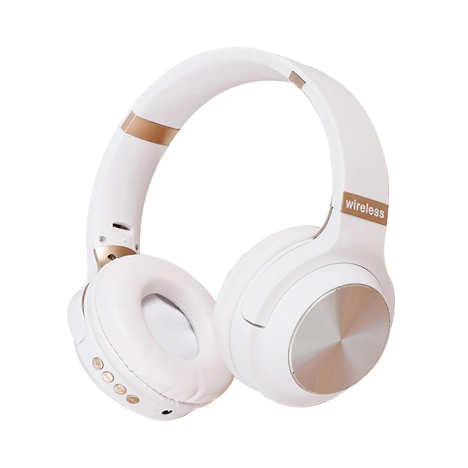 Jacenvly Wireless Bluetooth Headphones, Noise Canceling, Folding Design, FM Radio, Pluggable Card, White