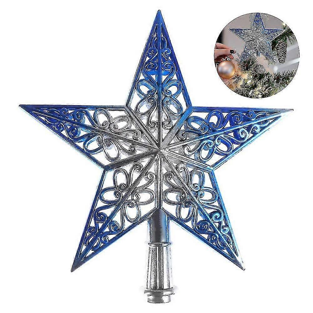 (Silver Blue)Christmas Tree Star Topper Glittered Home Decor